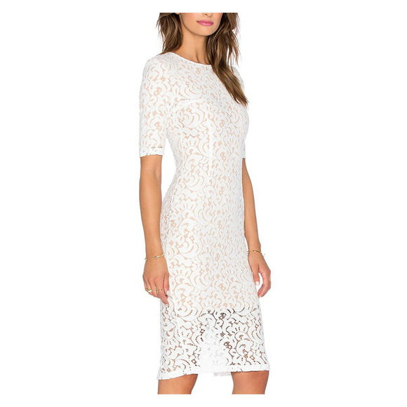 Misha Collection Rosie Lace Overlay Sheath Dress Size Small Ivory & Nude Stretch - Picture 4 of 14